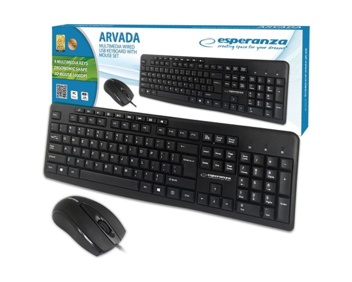 Esperanza EK137 Arvada Wired Keyboard + Mouse 2.4GHZ USB Πληκτρολόγιο και Ποντίκι - Black