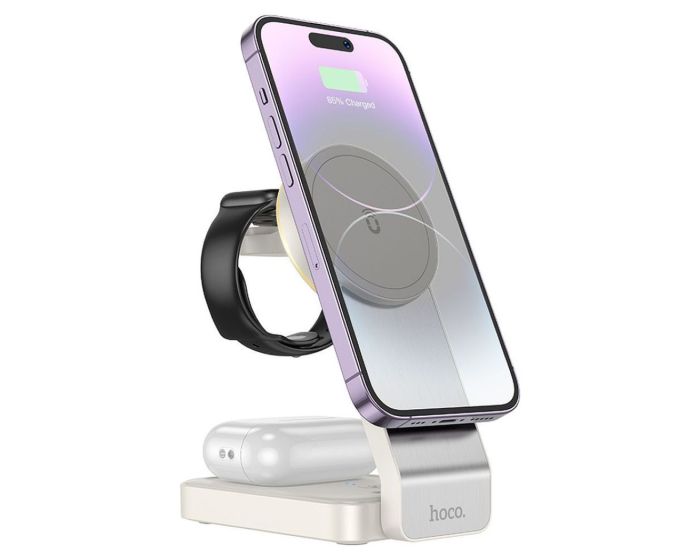HOCO CQ3 3in1 Folding Wireless Charging Desktop Stand Βάση Φόρτισης 15W - White - MT84022