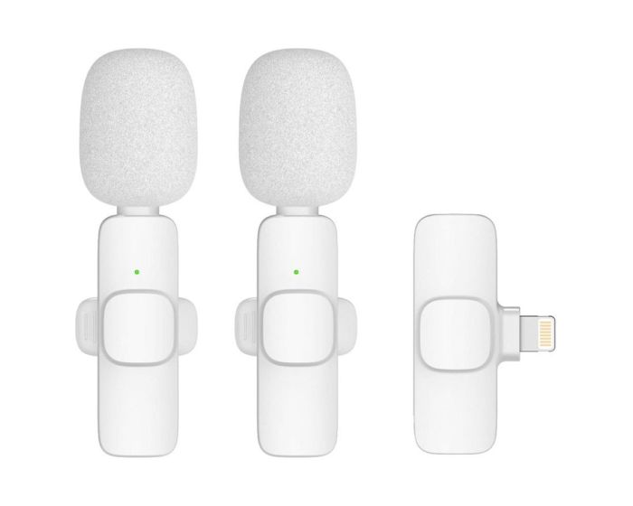 K1 Wireless Lavalier Microphone Double 2 in Set Ασύρματο Μικρόφωνο με Θύρα Lightning - White
