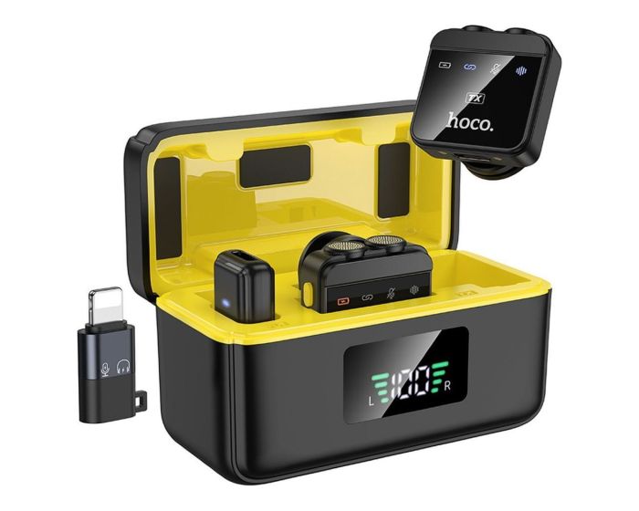 HOCO L17 Wireless Lavalier Microphone Type-C / Lightning 2 Pcs Ασύρματο Μικρόφωνο - Black - MT82783