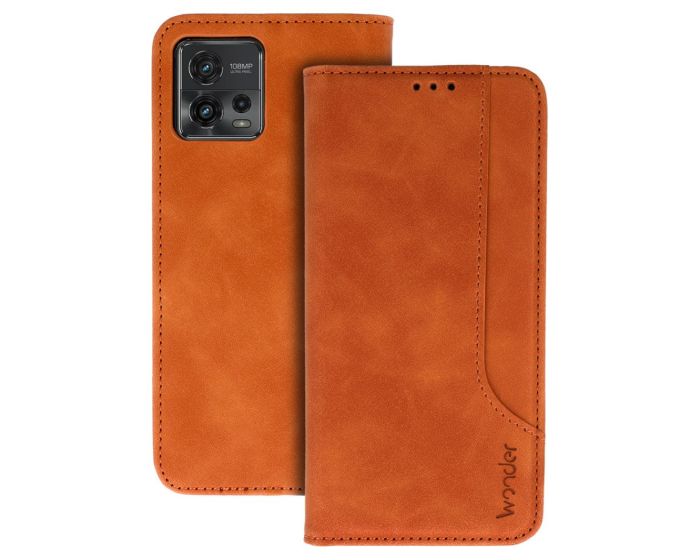 Wonder Prime PU Leather Wallet Case Θήκη Πορτοφόλι με Stand - Brown (Motorola Moto G72)