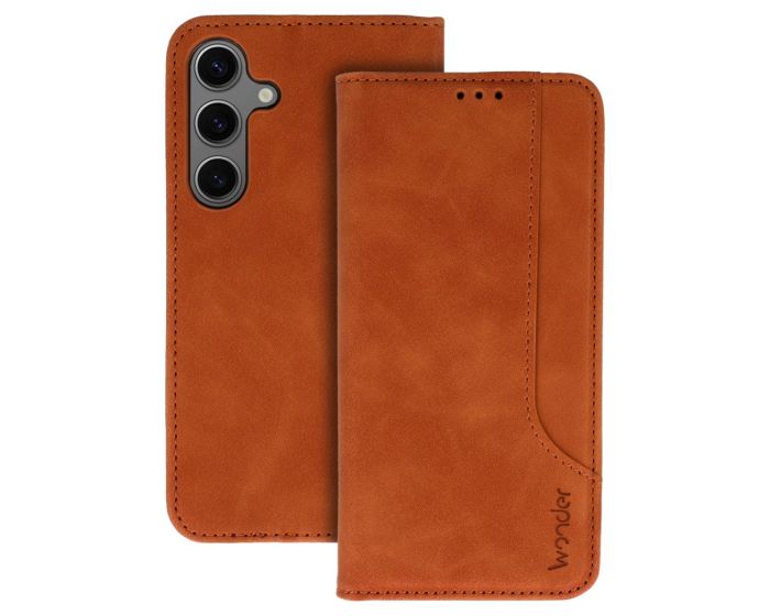 Wonder Prime PU Leather Wallet Case Θήκη Πορτοφόλι με Stand - Brown (Samsung Galaxy S25)