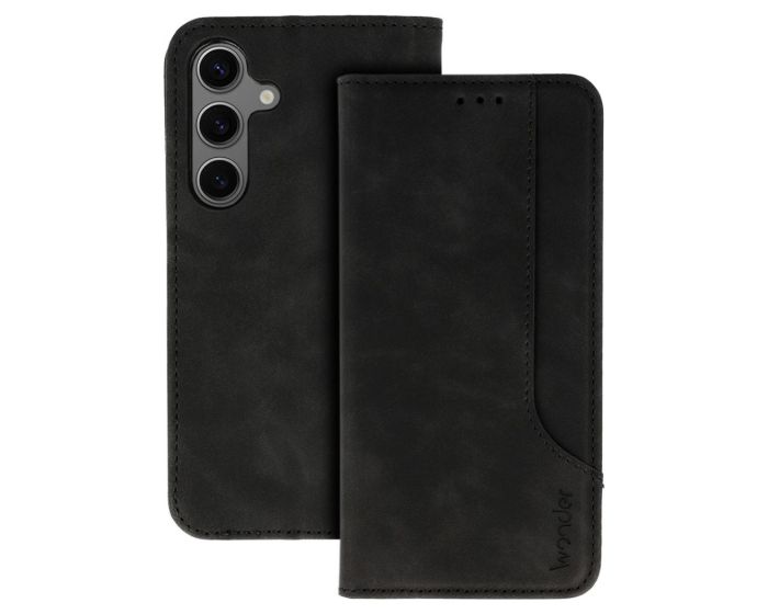 Wonder Prime PU Leather Wallet Case Θήκη Πορτοφόλι με Stand - Black (Samsung Galaxy S25 Ultra)
