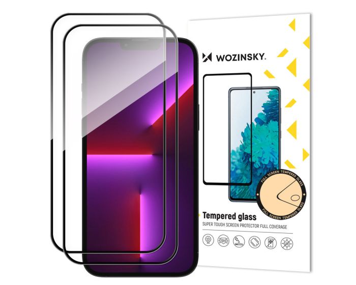 Wozinsky Full Glue Full Face Case Friendly 2Pack Black Αντιχαρακτικό Γυαλί 9H Tempered Glass (iPhone 15)