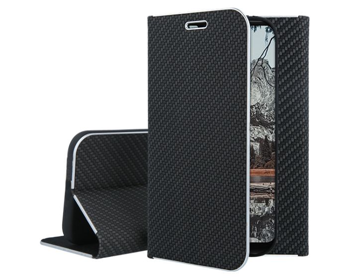 Vennus Book Carbon Case με Δυνατότητα Stand - Θήκη Πορτοφόλι Μαύρη (Xiaomi Pocophone F1)