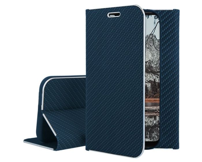 Vennus Book Carbon Case με Δυνατότητα Stand - Θήκη Πορτοφόλι Μπλε (Xiaomi Pocophone F1)