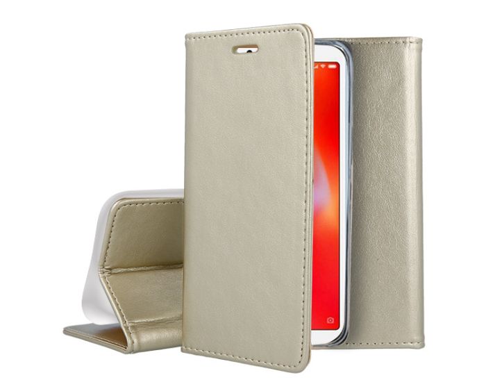 Forcell Magnet Wallet Case Θήκη Πορτοφόλι με δυνατότητα Stand Gold (Xiaomi Redmi 6A)