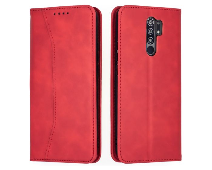 Bodycell PU Leather Book Case Θήκη Πορτοφόλι με Stand - Red (Xiaomi Redmi 9)