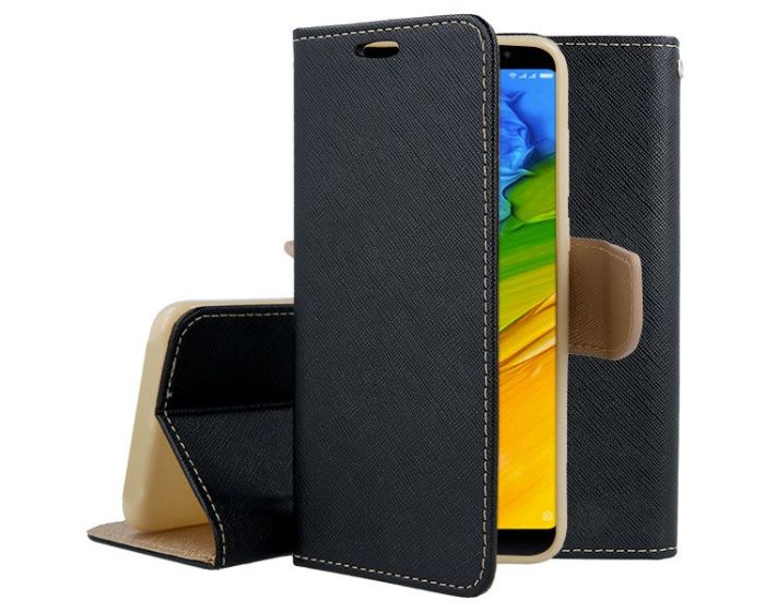 Tel1 Fancy Diary Case Θήκη Πορτοφόλι με δυνατότητα Stand Black / Gold (Xiaomi Redmi Note 5)