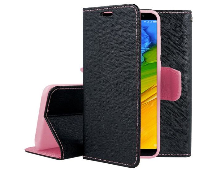 Tel1 Fancy Diary Case Θήκη Πορτοφόλι με δυνατότητα Stand Black / Pink (Xiaomi Redmi Note 5)