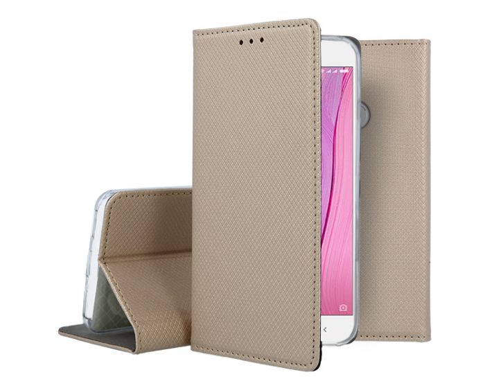 Forcell Smart Book Case με Δυνατότητα Stand Θήκη Πορτοφόλι Gold (Xiaomi Redmi Note 5A)