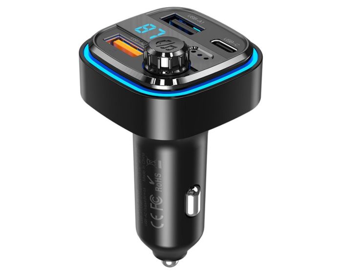 XO BCC08 FM Transmitter Car Charger 2xUSB + Type C 3,1A Φορτιστής Αυτοκινήτου Black - MT80312