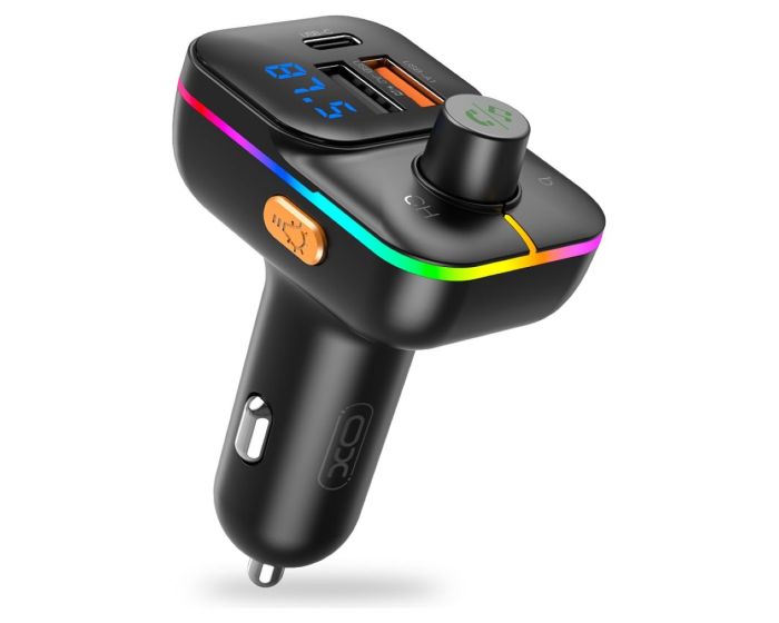 XO BCC09 FM Transmitter Car Charger 2xUSB + Type C 25W RGB Φορτιστής Αυτοκινήτου Black - MT82607