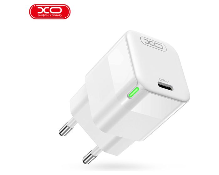 XO CE06 GaN Wall Charger Type-C PD QC 30W Αντάπτορας Φόρτισης Τοίχου - White - MT82608
