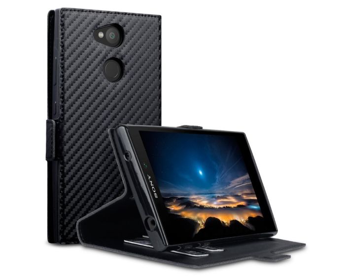 Terrapin Carbon Book Case με Δυνατότητα Stand - Θήκη Πορτοφόλι (117-005-568) Μαύρη (Sony Xperia L2)