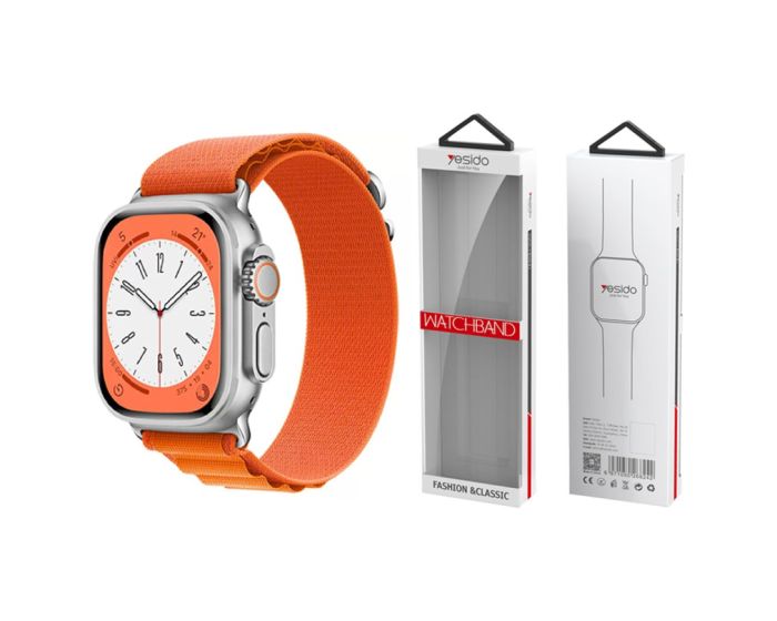 Yesido WB24 Sports Loop Strap Orange - Υφασμάτινο Λουράκι Apple Watch 44/45/46/49mm (4/5/6/7/8/9/10/11/SE/ULTRA 1/2/3) - MT83067