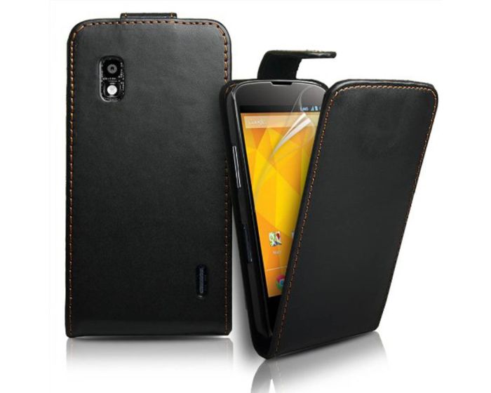 YouSave Vertical Flip Case Θήκη (LG-FA01-Z113) Μαύρη + Screen Protector (Google Nexus 4)