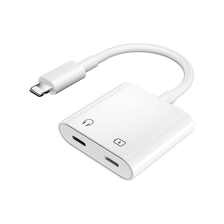EGOBOO Dual Lightning Adapter for Charging and Audio - White