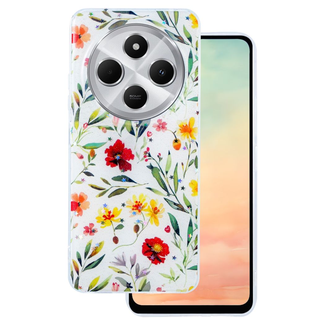 Glow Glam TPU Silicone Case Θήκη - White Floral (Xiaomi Redmi Note 14 Pro 5G / Pro Plus 5G / Poco X7 5G)