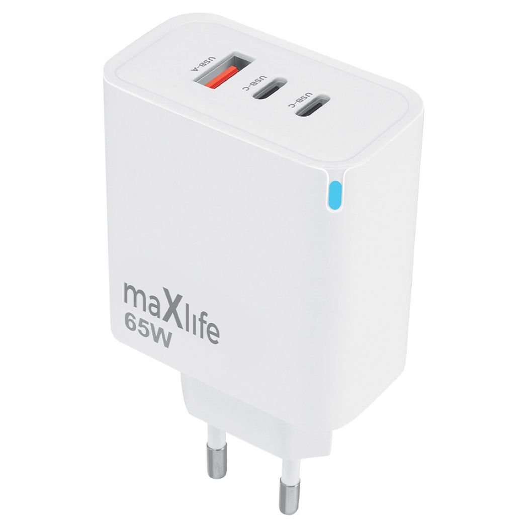 Maxlife MXTC-09-65ACC GaN Charger USB / 2x Type-C QC PD 65W Αντάπτορας Φόρτισης Τοίχου - White - MT81551
