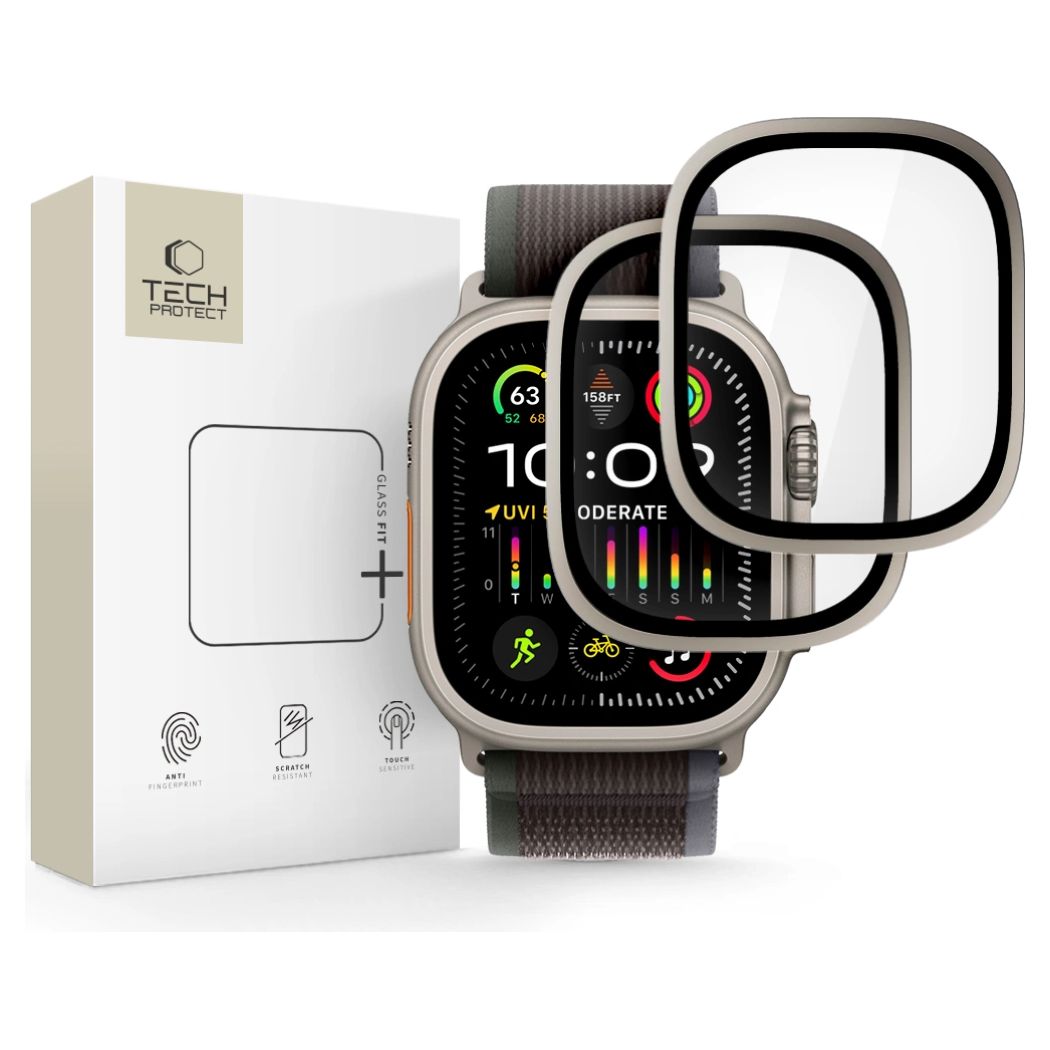 TECH-PROTECT Glass Ring 2-Pack 9H Tempered Glass Screen Prοtector Titanium (Apple Watch Ultra 1/2 49mm)