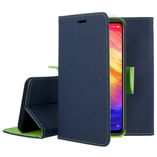 Tel1 Fancy Diary Case Θήκη Πορτοφόλι με δυνατότητα Stand Navy / Lime (Xiaomi Mi Note 10)