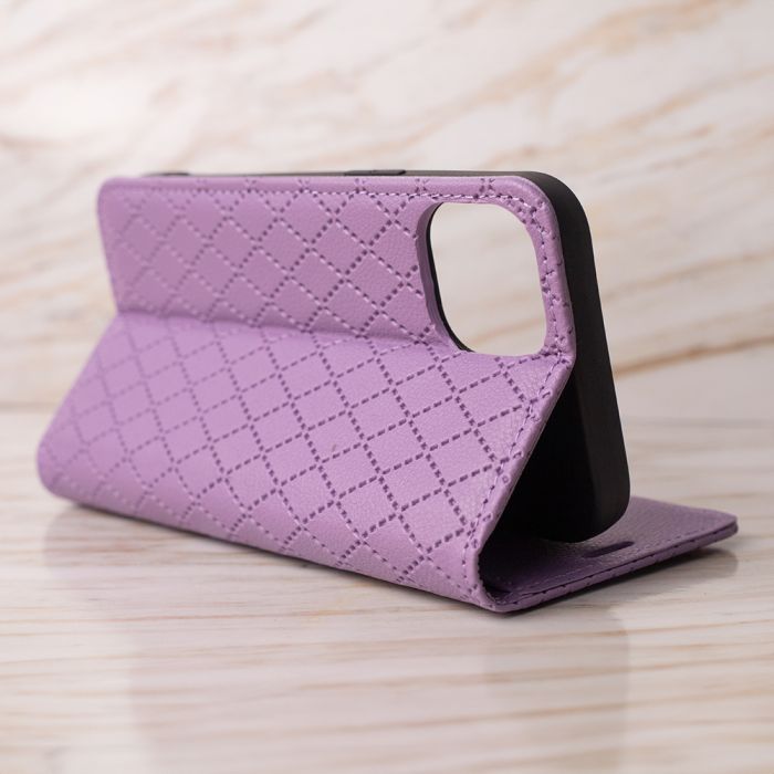 Smart Caro Wallet Case Θήκη Πορτοφόλι με δυνατότητα Stand Purpleμε καρό σχέδιο